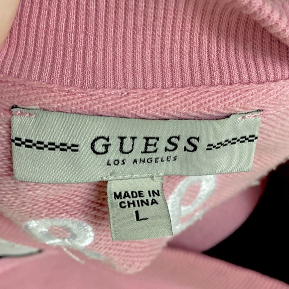 Guess Pink Cropped Crewneck Pullover Monogrammed Arms Sweater - Picture 7 of 16